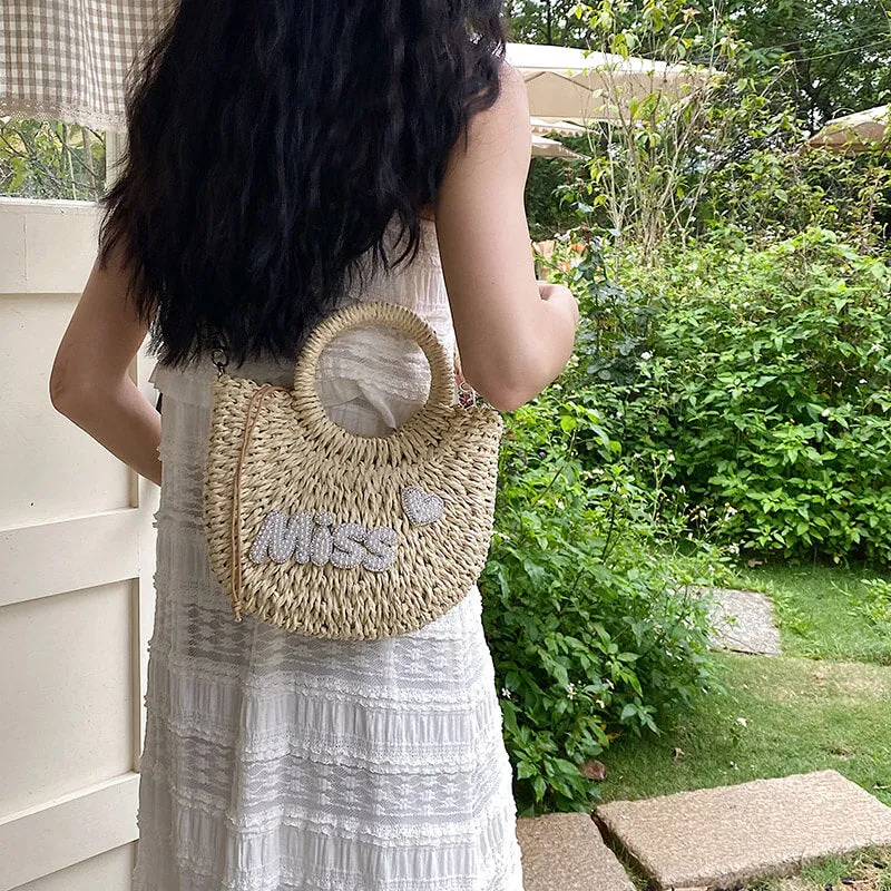 Monogrammed Small Straw Tote Bag-Showtown