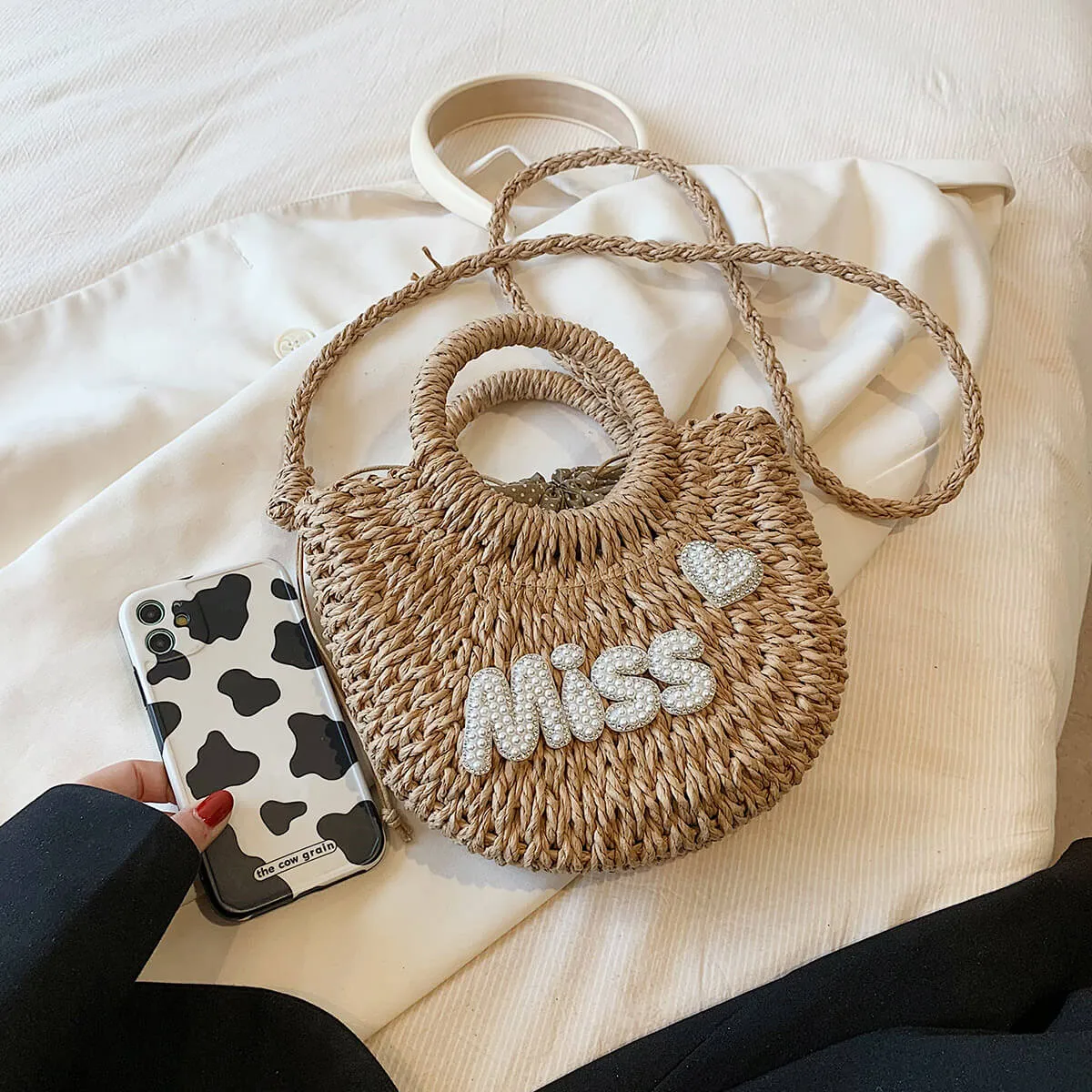Monogrammed Small Straw Tote Bag-Showtown