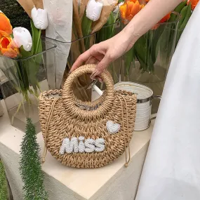 Monogrammed Small Straw Tote Bag-Showtown