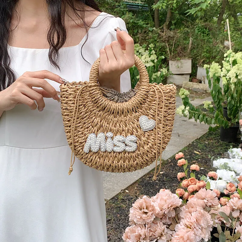 Monogrammed Small Straw Tote Bag-Showtown