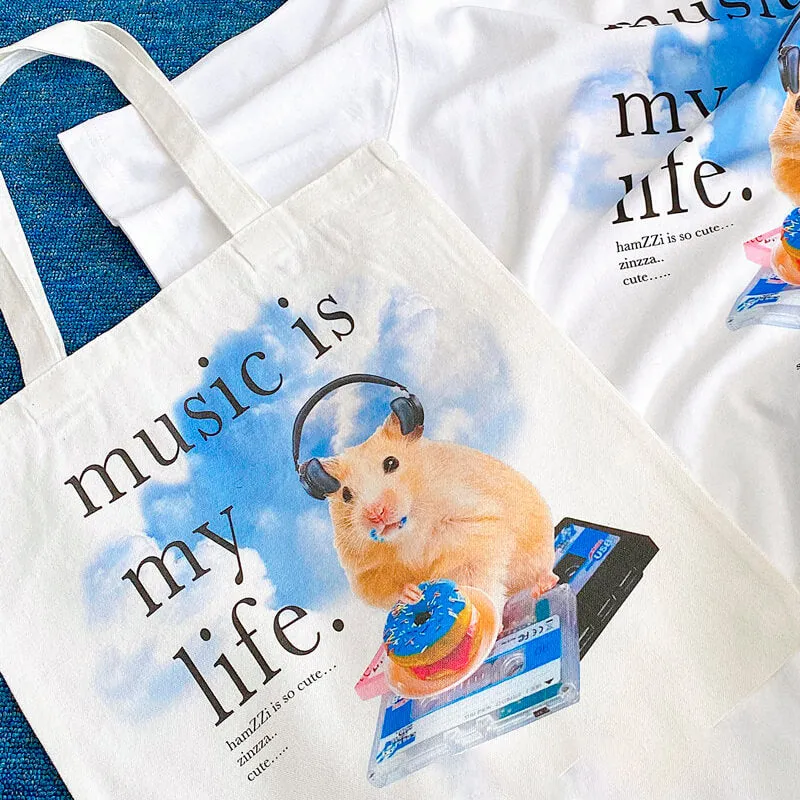 Music is My Life Hamster Tote Bag