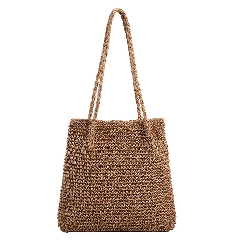 Natural Soft Straw Tote Bag With Zip -Showtown