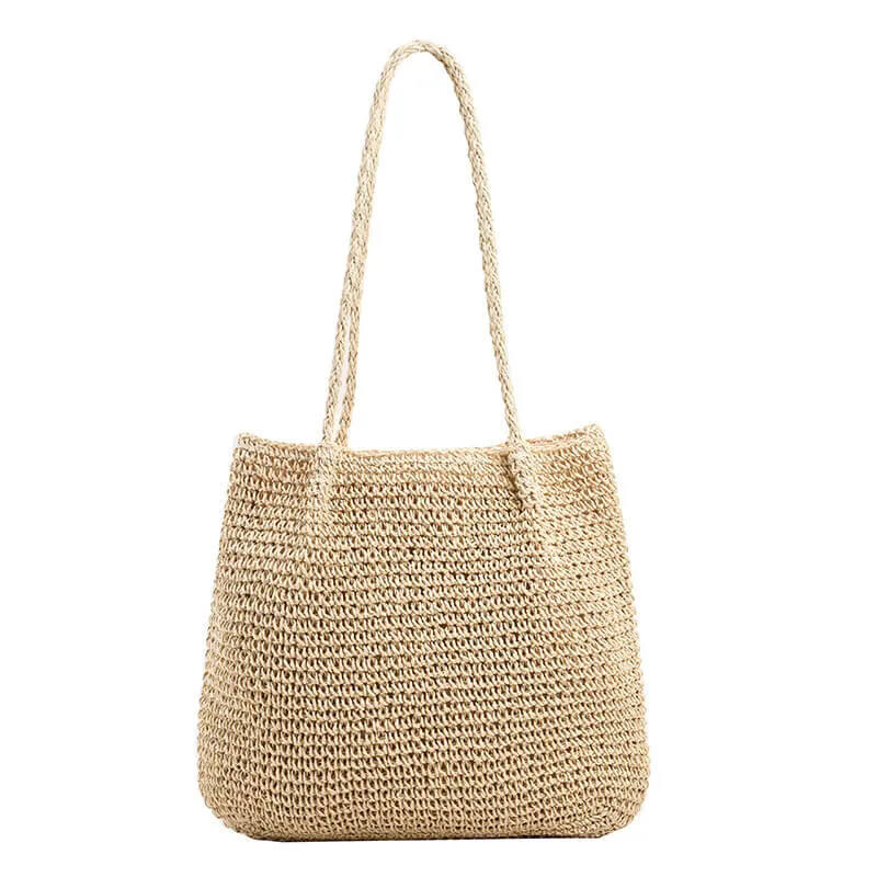 Natural Soft Straw Tote Bag With Zip -Showtown