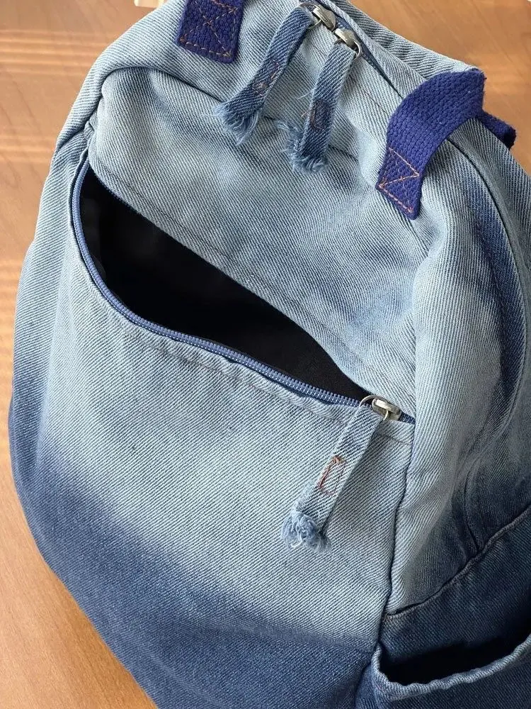 New Niche Korean Version Gradient Washed Denim Backpack Versatile Casual Portable Student Backpacks
