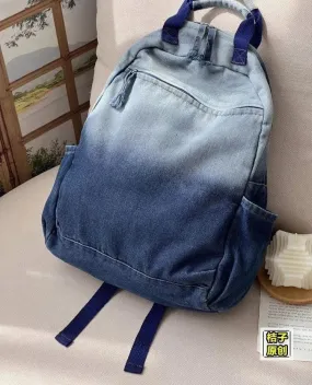 New Niche Korean Version Gradient Washed Denim Backpack Versatile Casual Portable Student Backpacks
