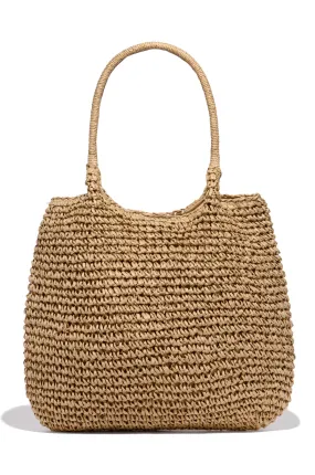 Playa Tulum Woven Straw Shoulder Beach Bag - Tan
