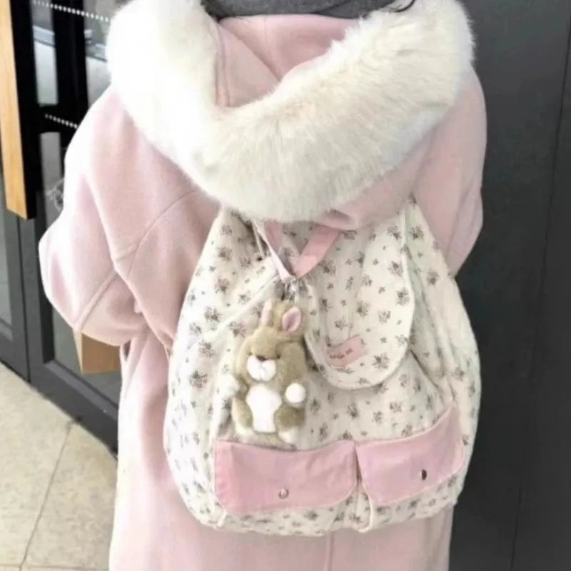 UAKISS  -  2024 Women Fashion New Casual Backpack Girls Sweet Kawaii Flower Schoolbags Y2k Aesthetic Chic All Match Backpacks for Students