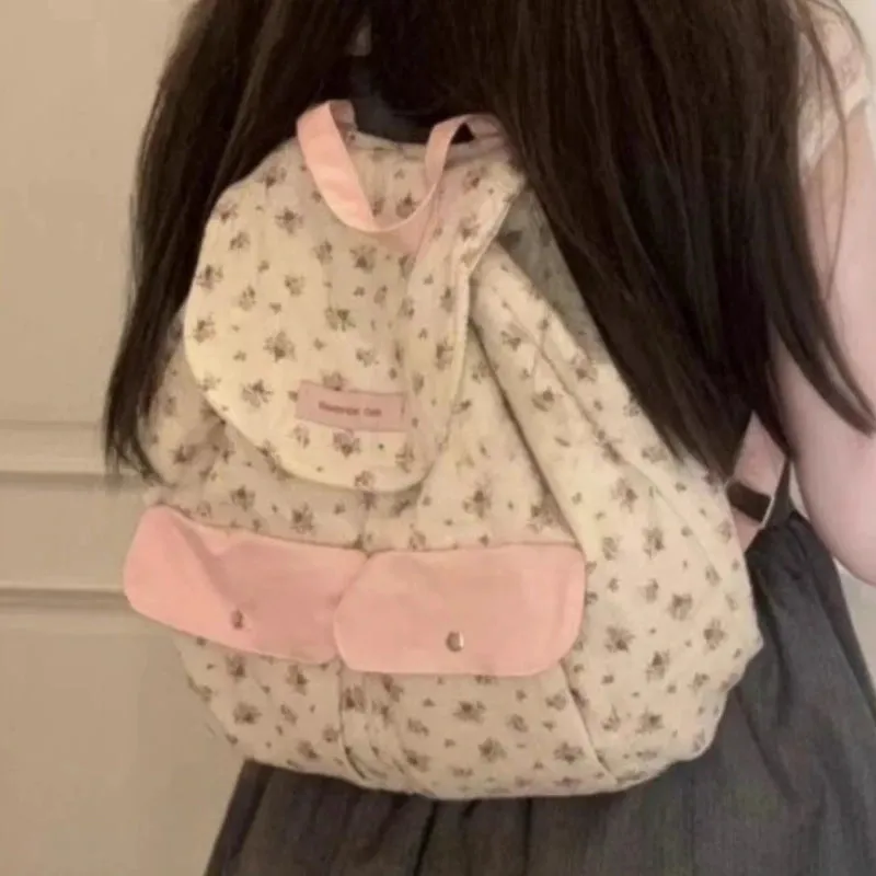 UAKISS  -  2024 Women Fashion New Casual Backpack Girls Sweet Kawaii Flower Schoolbags Y2k Aesthetic Chic All Match Backpacks for Students