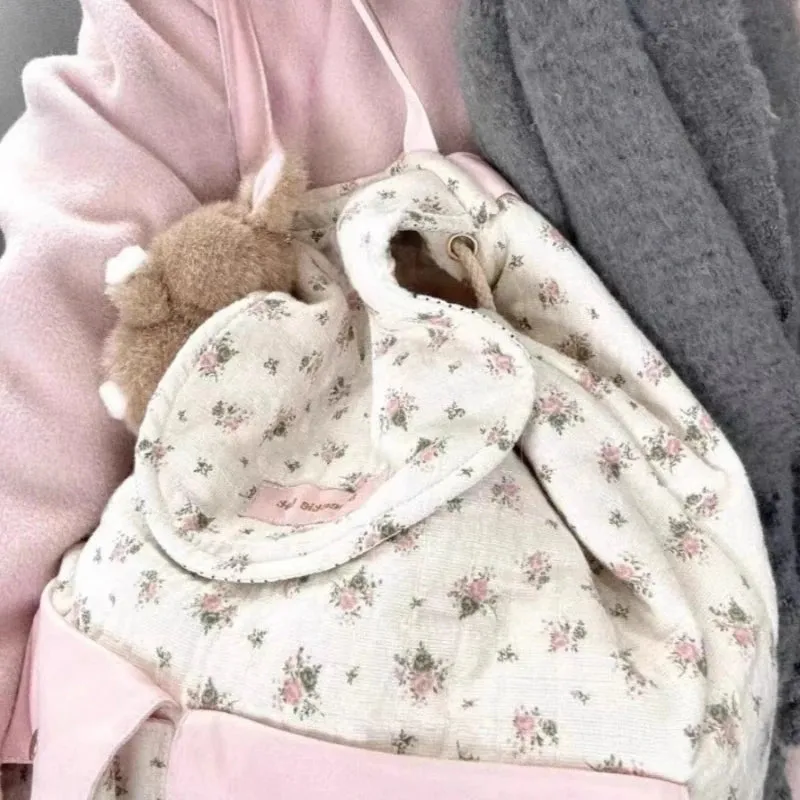 UAKISS  -  2024 Women Fashion New Casual Backpack Girls Sweet Kawaii Flower Schoolbags Y2k Aesthetic Chic All Match Backpacks for Students