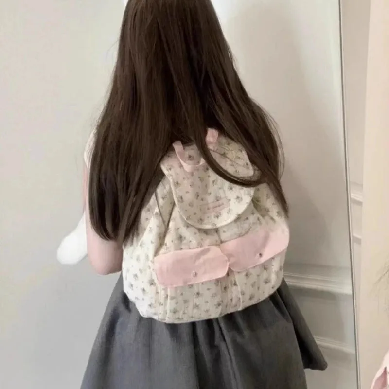 UAKISS  -  2024 Women Fashion New Casual Backpack Girls Sweet Kawaii Flower Schoolbags Y2k Aesthetic Chic All Match Backpacks for Students