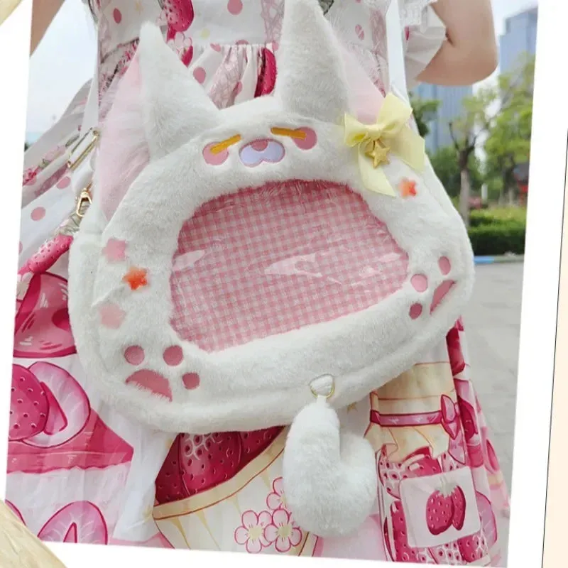 Uakiss Cute Womens Backpack Cartoon Plush Fashion Embroidery Kawaii Casual Backpacks Transparent Lolita Jk Harajuku Female Ita Bag