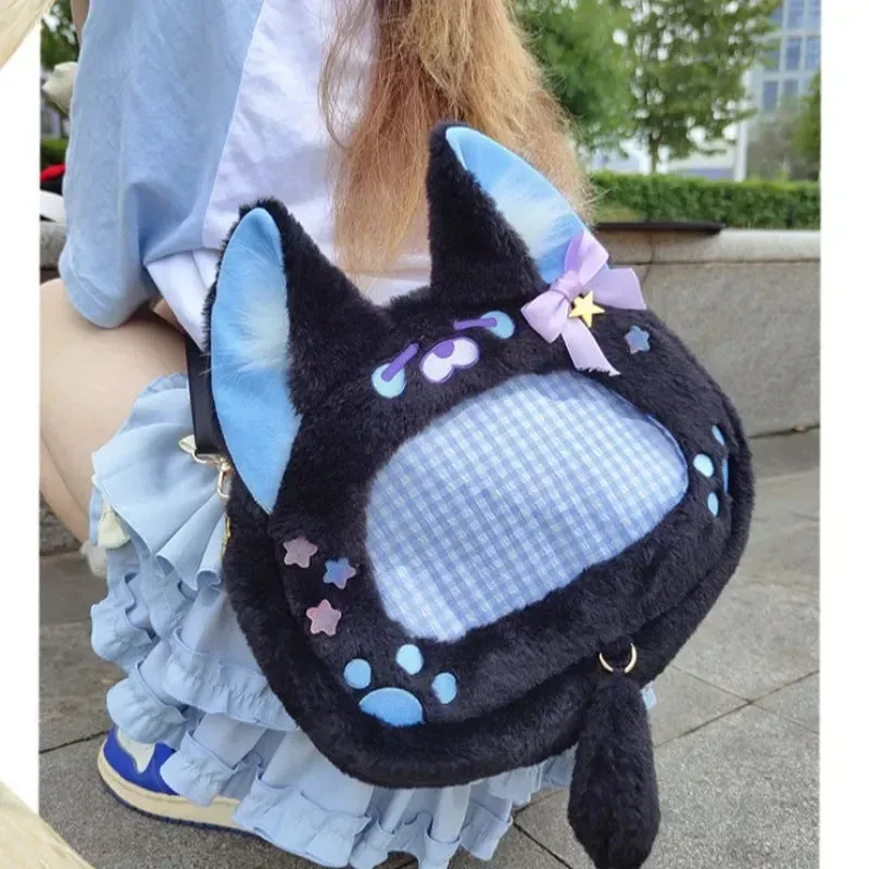 Uakiss Cute Womens Backpack Cartoon Plush Fashion Embroidery Kawaii Casual Backpacks Transparent Lolita Jk Harajuku Female Ita Bag