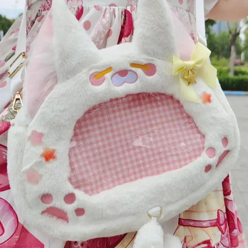 Uakiss Cute Womens Backpack Cartoon Plush Fashion Embroidery Kawaii Casual Backpacks Transparent Lolita Jk Harajuku Female Ita Bag
