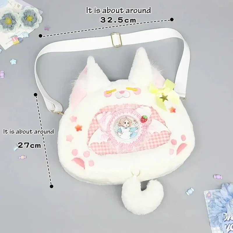 Uakiss Cute Womens Backpack Cartoon Plush Fashion Embroidery Kawaii Casual Backpacks Transparent Lolita Jk Harajuku Female Ita Bag