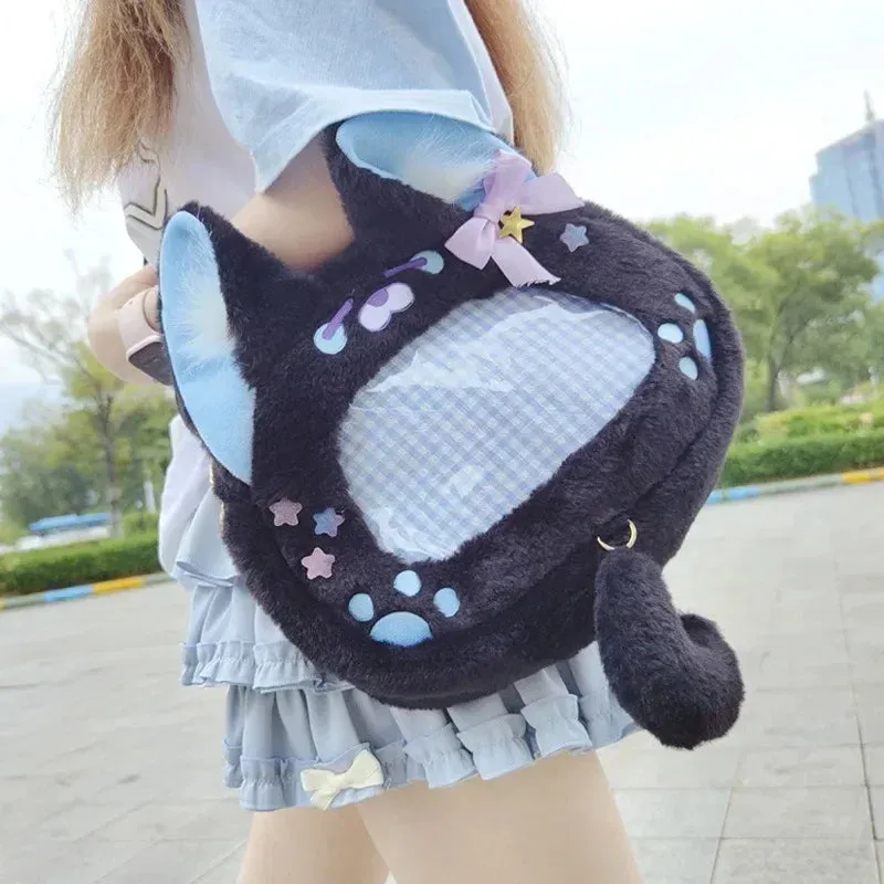 Uakiss Cute Womens Backpack Cartoon Plush Fashion Embroidery Kawaii Casual Backpacks Transparent Lolita Jk Harajuku Female Ita Bag