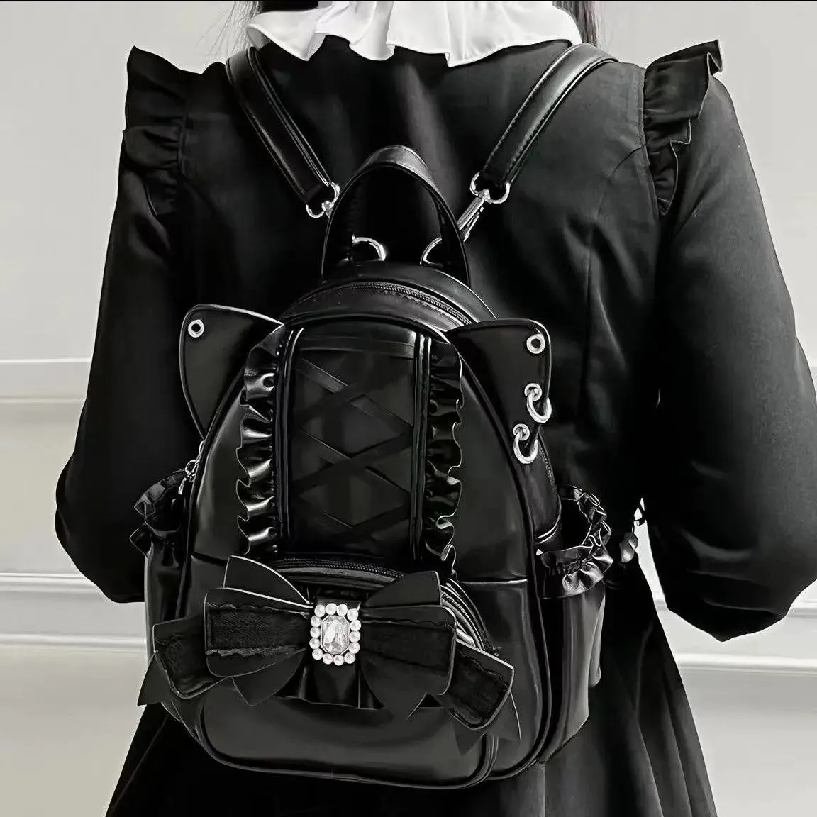 Uakiss Cute Womens Backpack Small Sweet Bow Lace Elegant Fashion Aesthetic Backpacks Casual Lolita Jk College Style Female Bag