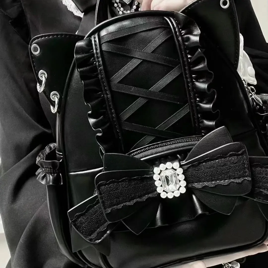 Uakiss Cute Womens Backpack Small Sweet Bow Lace Elegant Fashion Aesthetic Backpacks Casual Lolita Jk College Style Female Bag