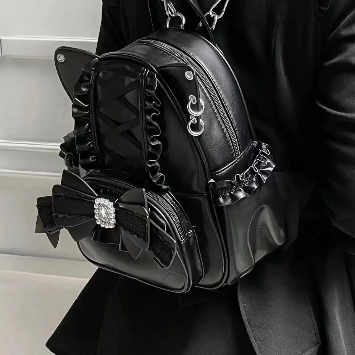 Uakiss Cute Womens Backpack Small Sweet Bow Lace Elegant Fashion Aesthetic Backpacks Casual Lolita Jk College Style Female Bag