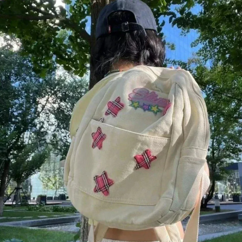 UAKISS  - High-capacity Star Letter Design Backpacks Women Streetwear All Match Schoolbags Japanese Students Y2k Casual Canvas Backpack