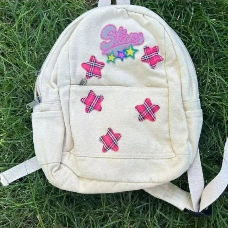 UAKISS  - High-capacity Star Letter Design Backpacks Women Streetwear All Match Schoolbags Japanese Students Y2k Casual Canvas Backpack