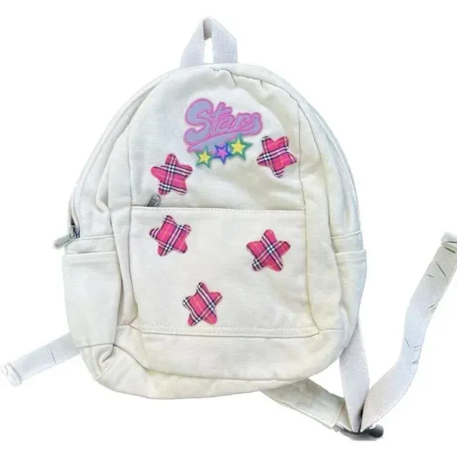 UAKISS  - High-capacity Star Letter Design Backpacks Women Streetwear All Match Schoolbags Japanese Students Y2k Casual Canvas Backpack