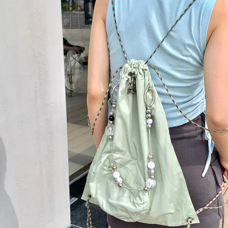 UAKISS  - Korean Casual Beading Chain Shoulder Crossbody Bags Simple Y2k Students All Match Schoolbag  Preppy Backpacks Women Trendy