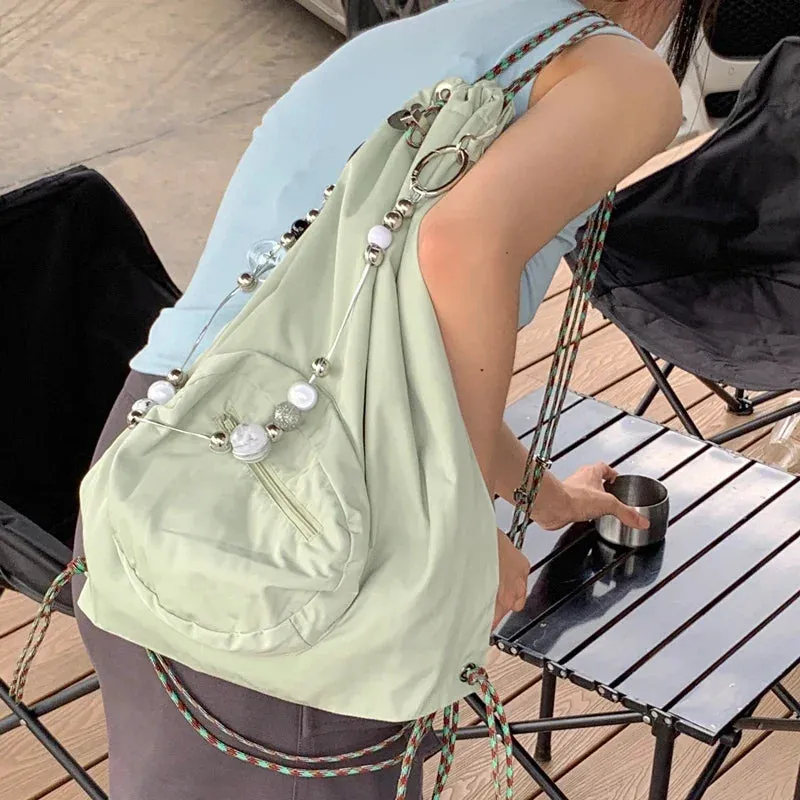 UAKISS  - Korean Casual Beading Chain Shoulder Crossbody Bags Simple Y2k Students All Match Schoolbag  Preppy Backpacks Women Trendy