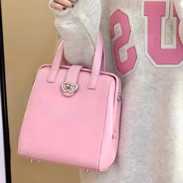 UAKISS  -  Pink Sweet Cool Girls Casual Schoolbags Korean New Preppy Women Fashion Handbags Y2k Aesthetic Chic Heart Backpacks for Students