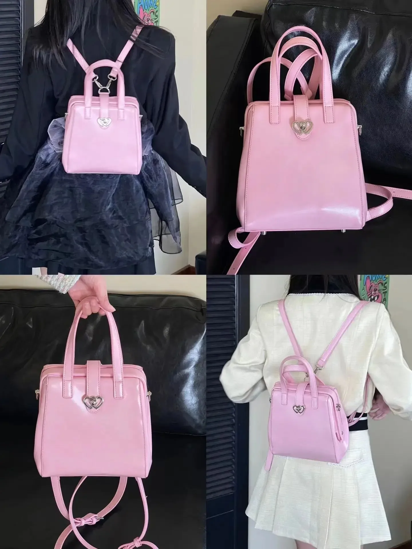 UAKISS  -  Pink Sweet Cool Girls Casual Schoolbags Korean New Preppy Women Fashion Handbags Y2k Aesthetic Chic Heart Backpacks for Students