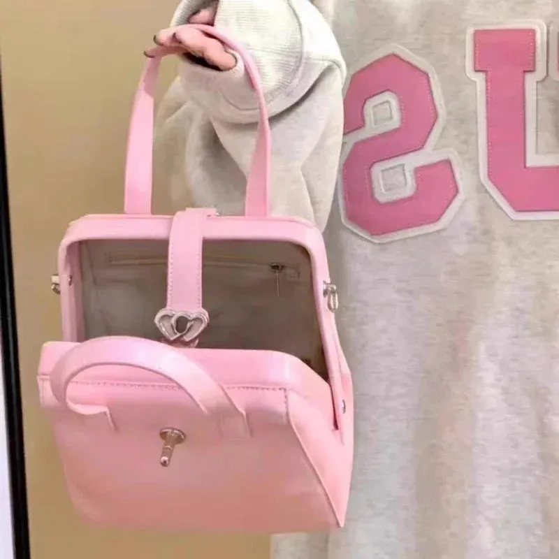 UAKISS  -  Pink Sweet Cool Girls Casual Schoolbags Korean New Preppy Women Fashion Handbags Y2k Aesthetic Chic Heart Backpacks for Students