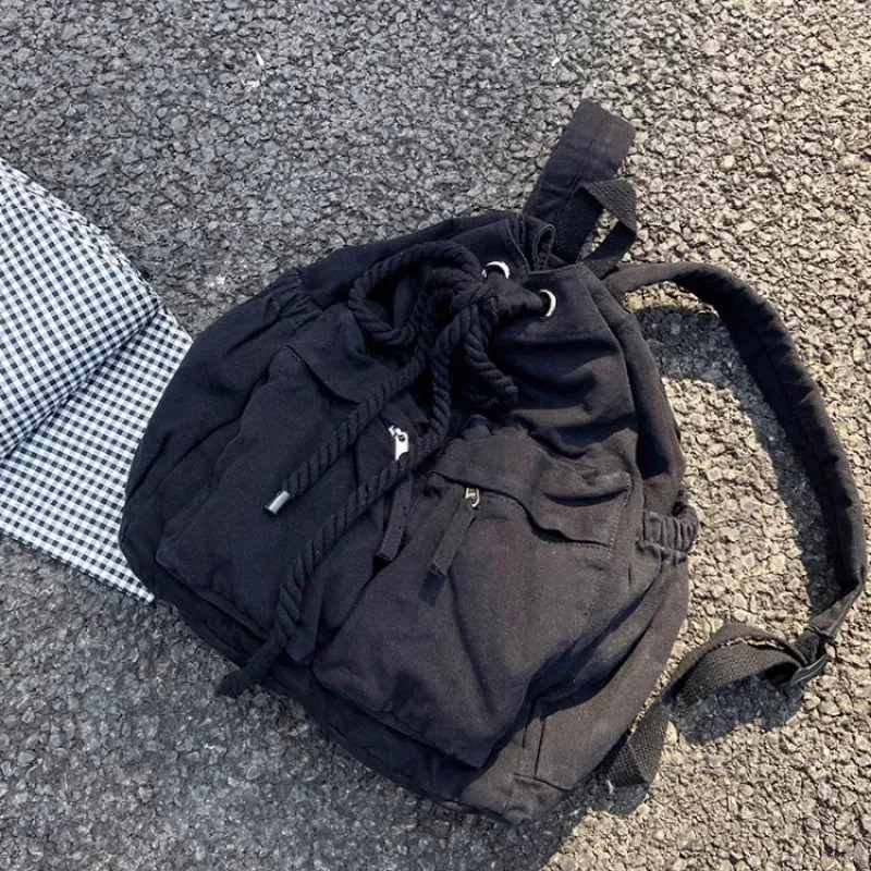 UAKISS  -  Simple Ins Korean Sweet Schoolbag Women Vintage All Match Casual Shoulder Bags Fashion Y2k Trendy Backpacks for College Students