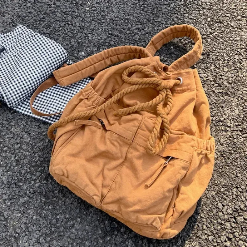 UAKISS  -  Simple Ins Korean Sweet Schoolbag Women Vintage All Match Casual Shoulder Bags Fashion Y2k Trendy Backpacks for College Students