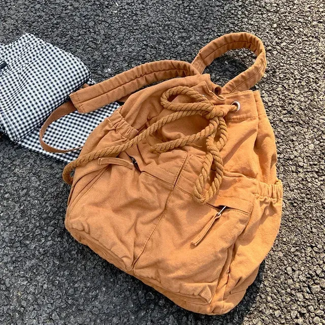 UAKISS  -  Simple Ins Korean Sweet Schoolbag Women Vintage All Match Casual Shoulder Bags Fashion Y2k Trendy Backpacks for College Students