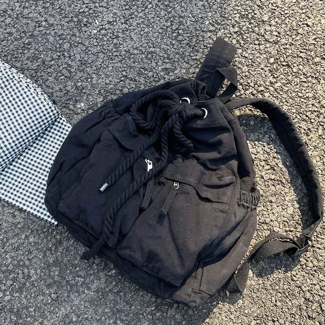 UAKISS  -  Simple Ins Korean Sweet Schoolbag Women Vintage All Match Casual Shoulder Bags Fashion Y2k Trendy Backpacks for College Students