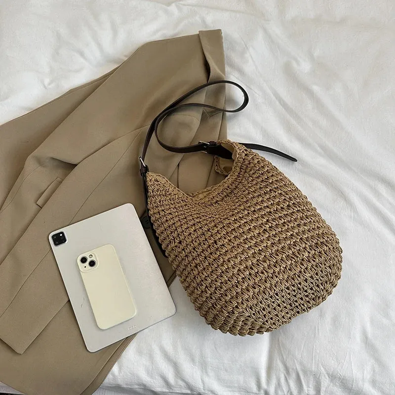 UAKISS  -  Straw Tote Bags for Women 2024 Y2K Korean Fashion Summer Shoulder Bags Lady Travel Handbags Weave Travel Beach Bag