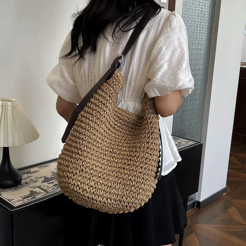 UAKISS  -  Straw Tote Bags for Women 2024 Y2K Korean Fashion Summer Shoulder Bags Lady Travel Handbags Weave Travel Beach Bag