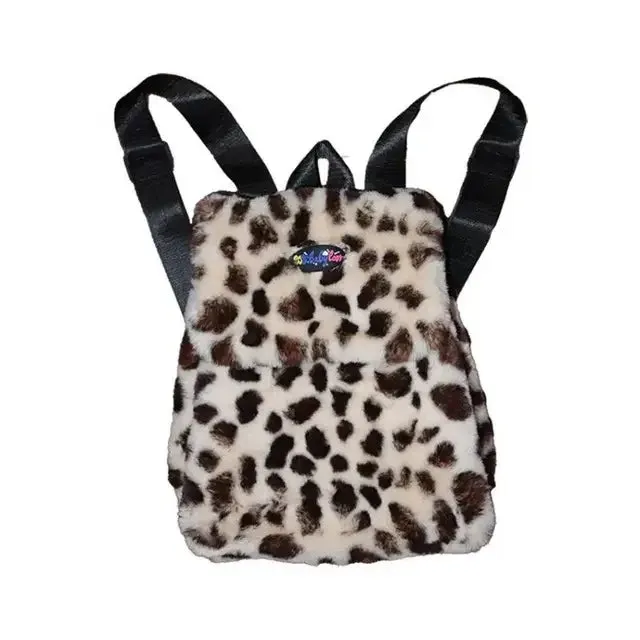 UAKISS  - Student All Match Kawaii Leopard Women's Bags Y2k Aesthetic Fluffy Personality Schoolbags Japanese Casual Drawstring Backpacks