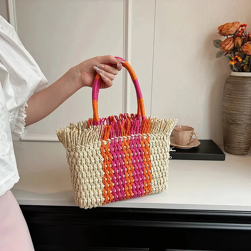 UAKISS  -  Summer Design Straw Tote Bags for Women Small Handmade Beach Bags 2024 Korean Fashion Woven Handbags Travel Shoulder Bags