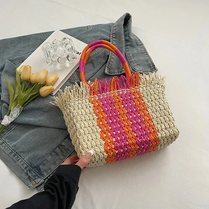 UAKISS  -  Summer Design Straw Tote Bags for Women Small Handmade Beach Bags 2024 Korean Fashion Woven Handbags Travel Shoulder Bags