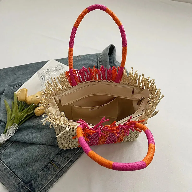 UAKISS  -  Summer Design Straw Tote Bags for Women Small Handmade Beach Bags 2024 Korean Fashion Woven Handbags Travel Shoulder Bags
