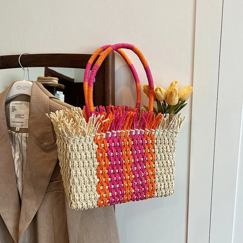 UAKISS  -  Summer Design Straw Tote Bags for Women Small Handmade Beach Bags 2024 Korean Fashion Woven Handbags Travel Shoulder Bags