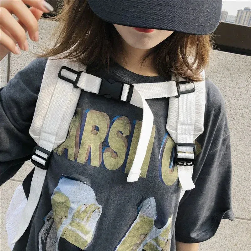 UAKISS  - Women Students Vintage All Match Schoolbags Casual Drawstring Chic Canvas Bags High-capacity Streetwear Simple Backpacks New Y2k