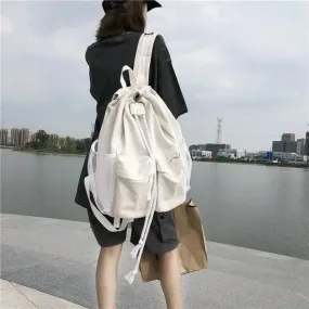 UAKISS  - Women Students Vintage All Match Schoolbags Casual Drawstring Chic Canvas Bags High-capacity Streetwear Simple Backpacks New Y2k