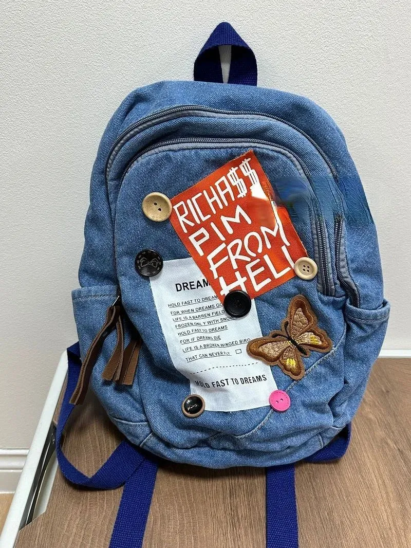UAKISS  -  Y2k Bag Fashion Teenage Girl Canvas Backpacks Preppy Style Designed School Bag Summer All Match Casual Chic Rucksack Bolsos