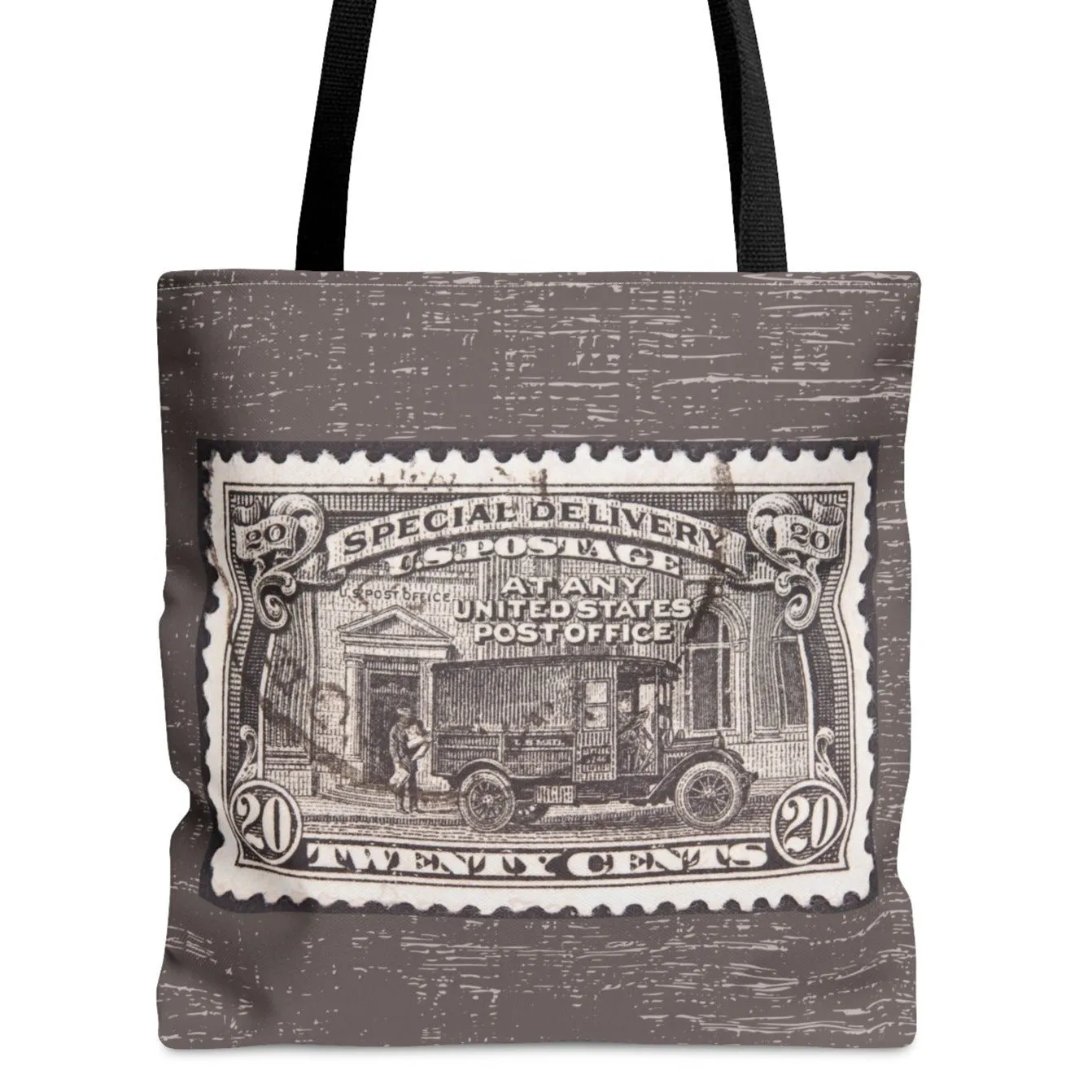 Vintage Twenty Cent Stamp Large Tote Bag - Retro Mocha Background Fashion Accessory