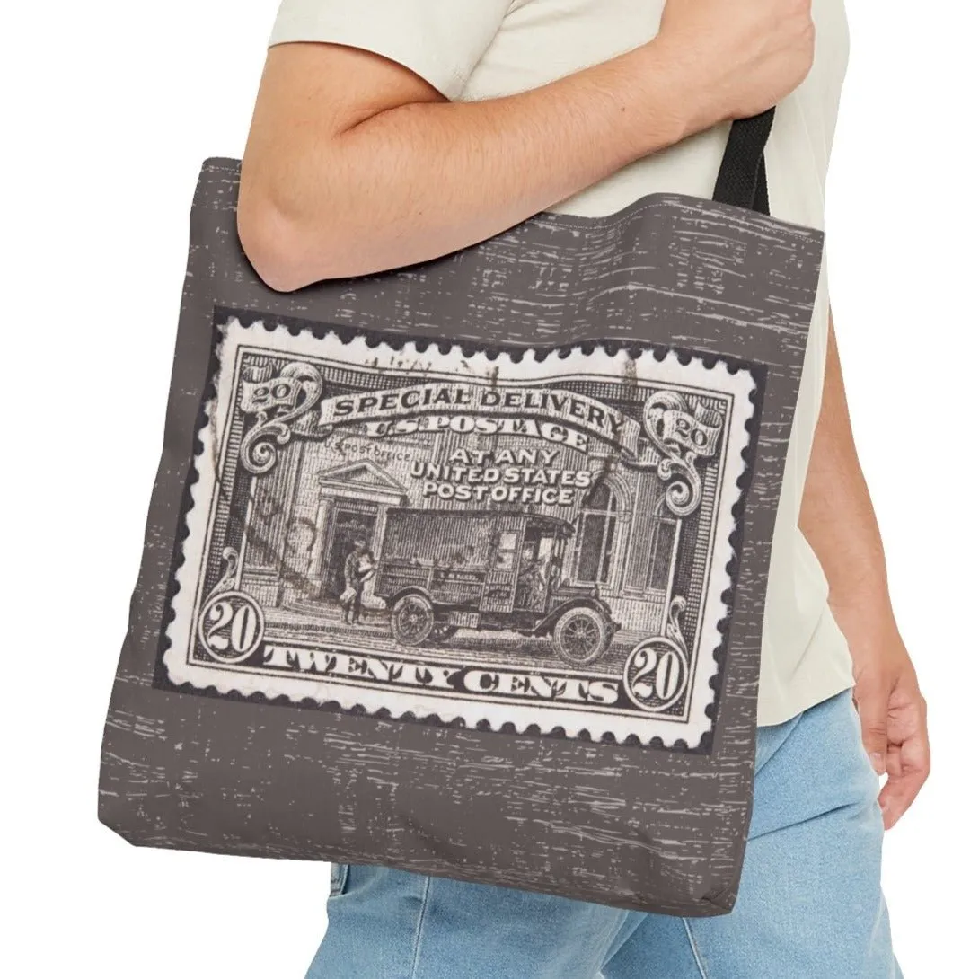 Vintage Twenty Cent Stamp Large Tote Bag - Retro Mocha Background Fashion Accessory
