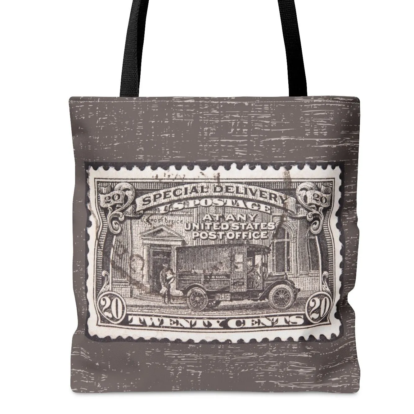 Vintage Twenty Cent Stamp Large Tote Bag - Retro Mocha Background Fashion Accessory
