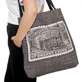 Vintage Twenty Cent Stamp Large Tote Bag - Retro Mocha Background Fashion Accessory