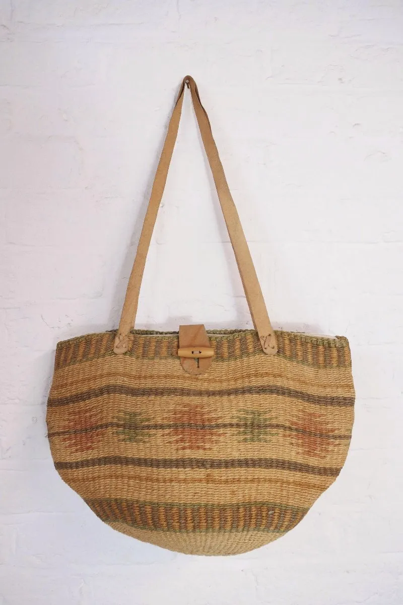 Vintage Woven Straw Stripe Raffia Bag