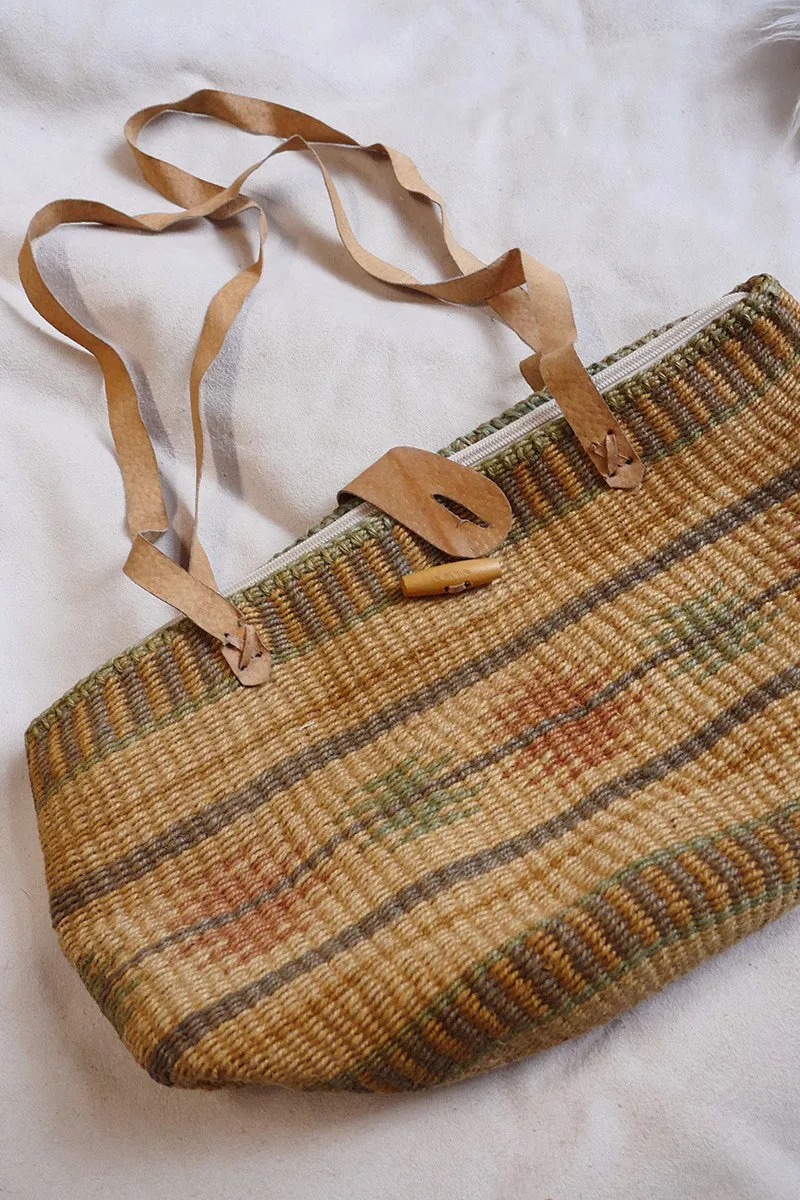 Vintage Woven Straw Stripe Raffia Bag